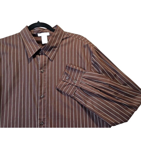 Pop Icon Other - Mens Dress Casual Button Down Shirt Sz 2XL Brown White Striped Preppy Academia